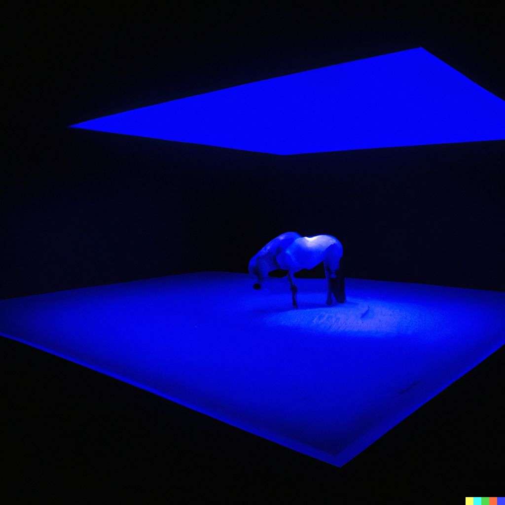 a horse in a light installation by James Turrell, photograph